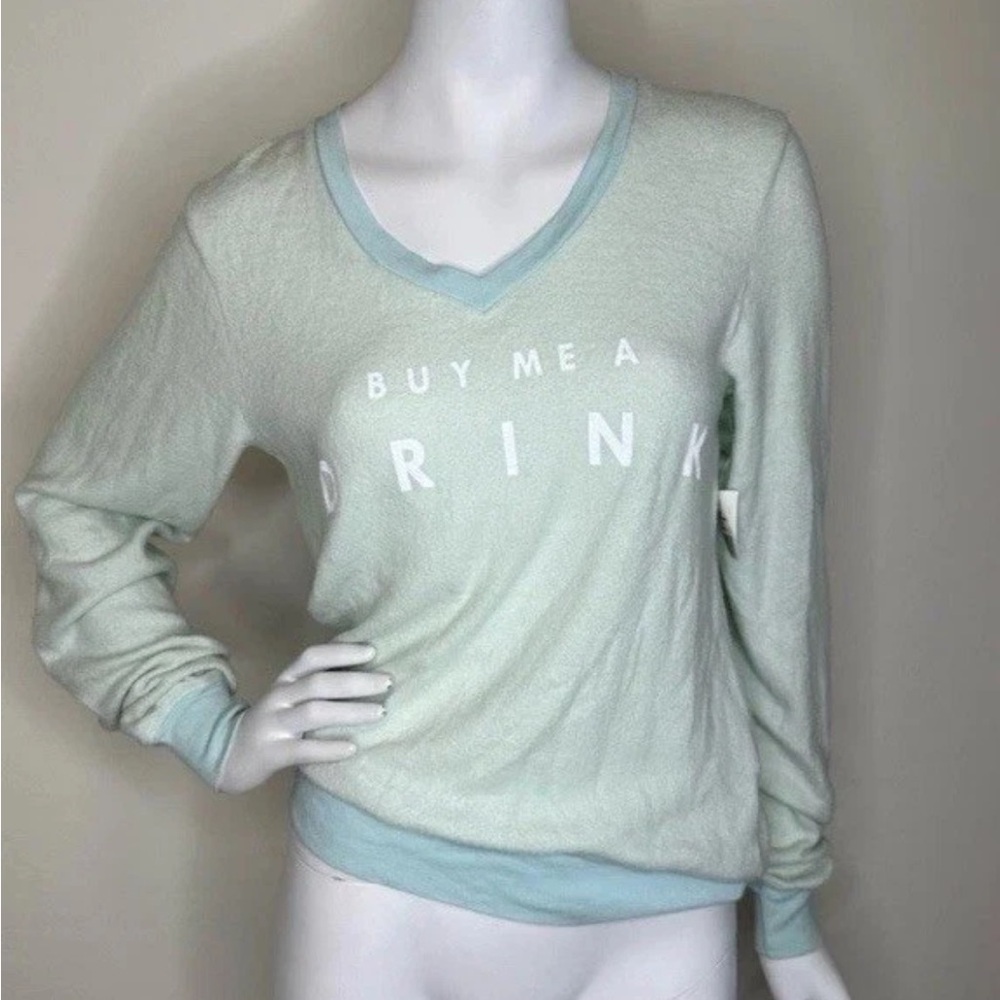 WILDFOX Buy Me A Drink Pullover Longsleeve Mint Green Sweater XS NWT